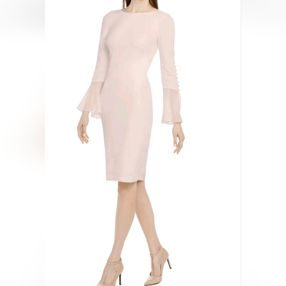 CALVIN KLEIN Blush Pink Bell Sleeve Sheath Dress 20 W